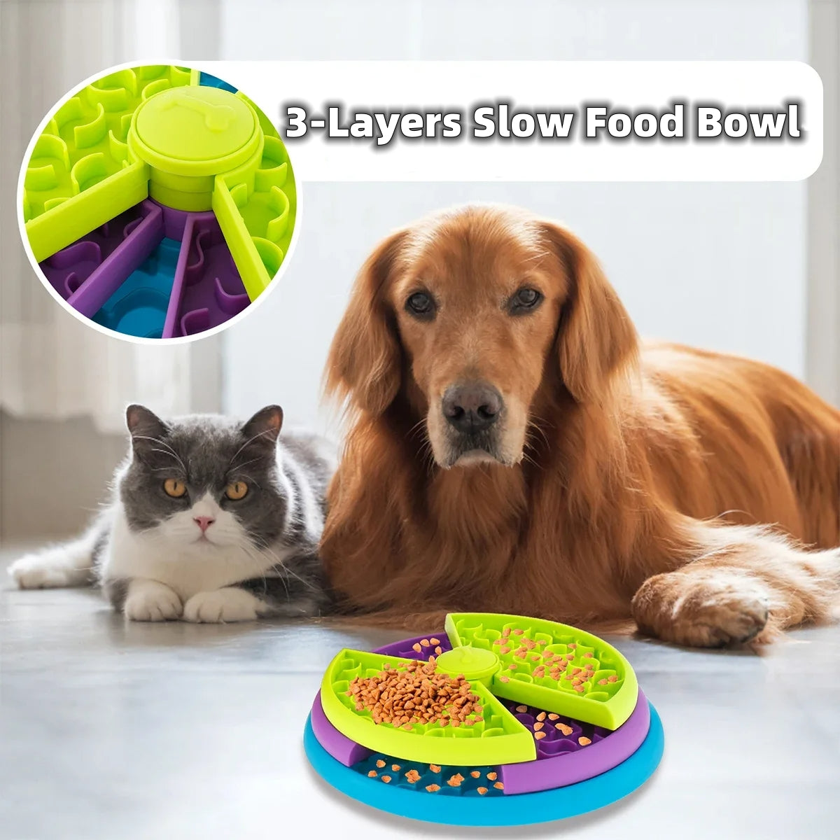 Gamelle anti-étouffement pour chat et chien, gamelle puzzle, distributeur de croquettes rotatif, produits pour animaux de compagnie