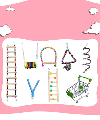 Perroquet avec jouets, anneau de balançoire, échelle aérienne, échelle d'escalade